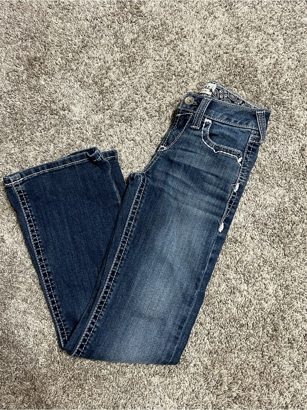 Girls Dark Blue Distressed Slim Bootcut Jeans